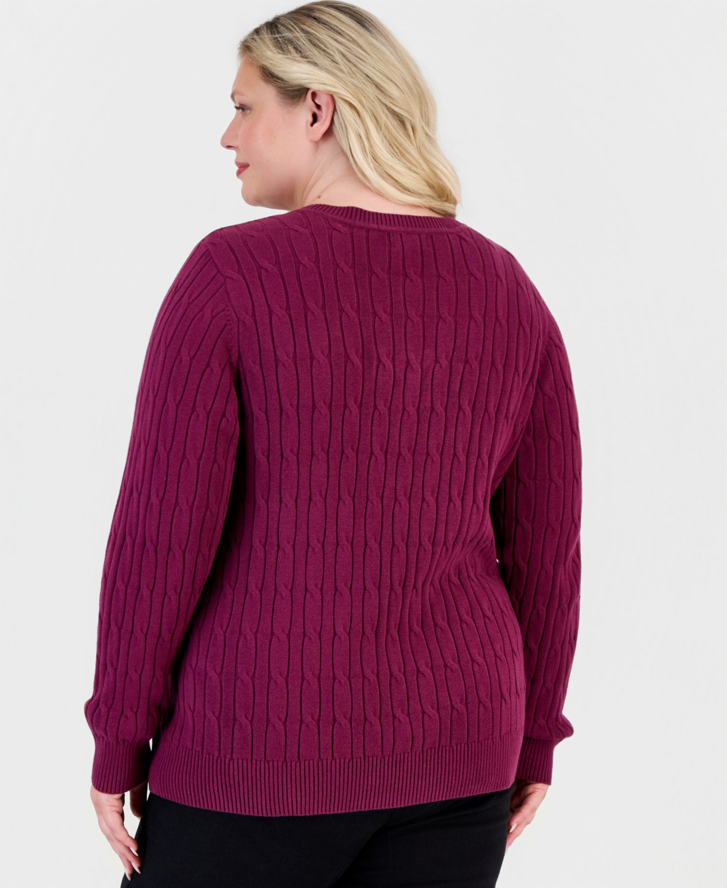 Petite Cotton Cable-Knit V-Neck Sweater