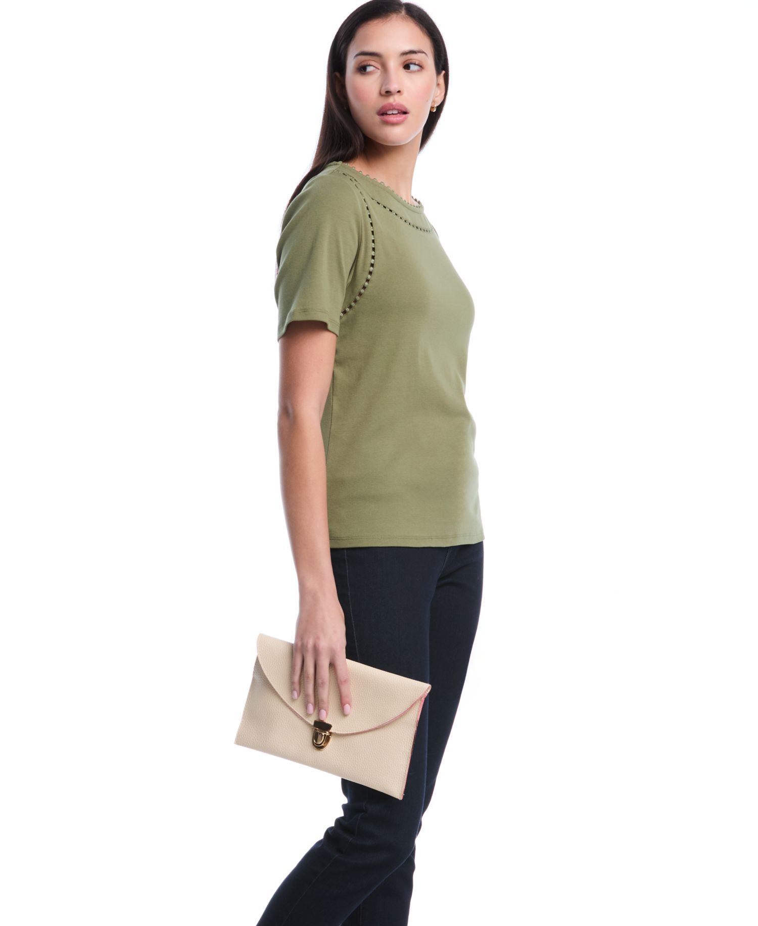 Petite Pom Trim Detail Short-Sleeve Top
