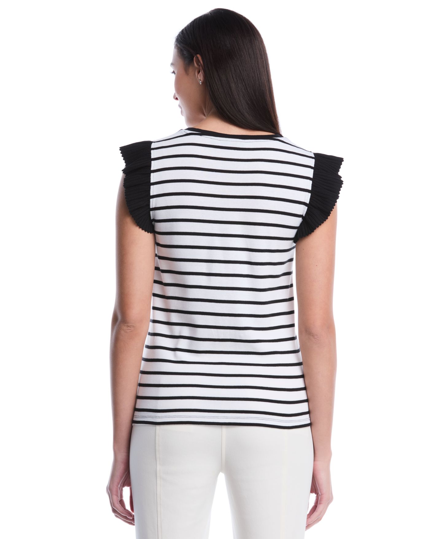 Женский топ Rafaella Petite Striped Ruffle Cap-Sleeve, цвет: Белый — фото 5