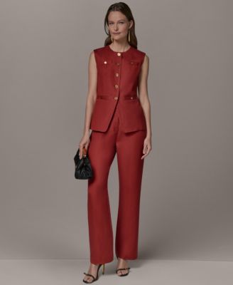 Women's Crewneck Sleeveless Vest and Mid-Rise Straight Pants