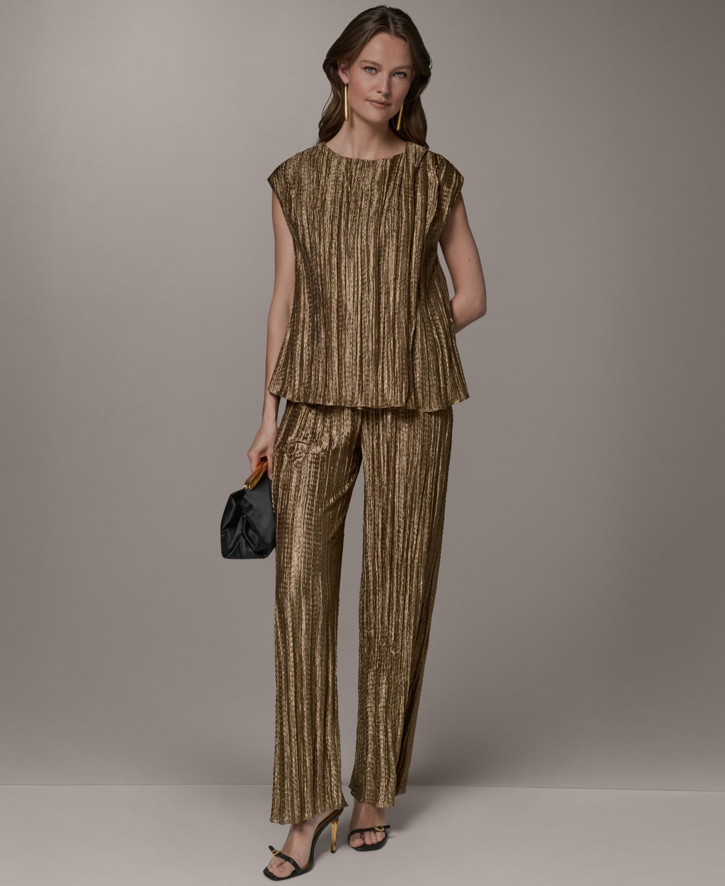 Женская блузка Donna Karan New York Crewneck Pleated Novelty Blouse, цвет: Золотой — фото 8