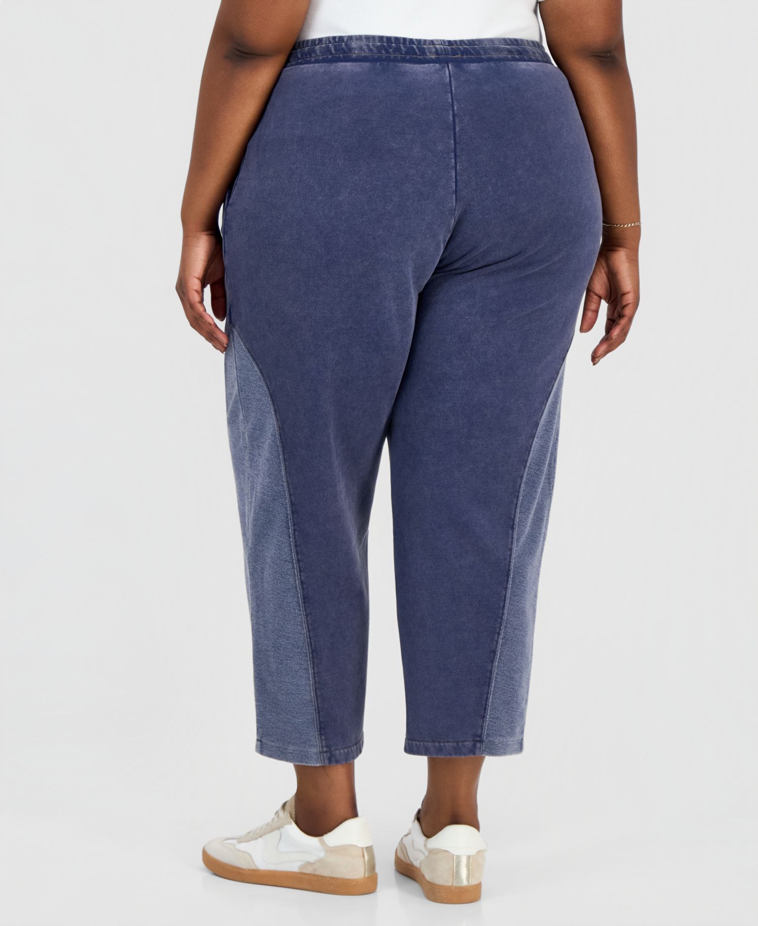 Trendy Plus Size French Terry Barrel-Leg Pants