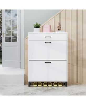 Shoe Cabinet, Freestanding Shoe Organizer with 2 Flip Drawers, Hidden Shoe Storage Rack for Doorway, Hallway and Closet