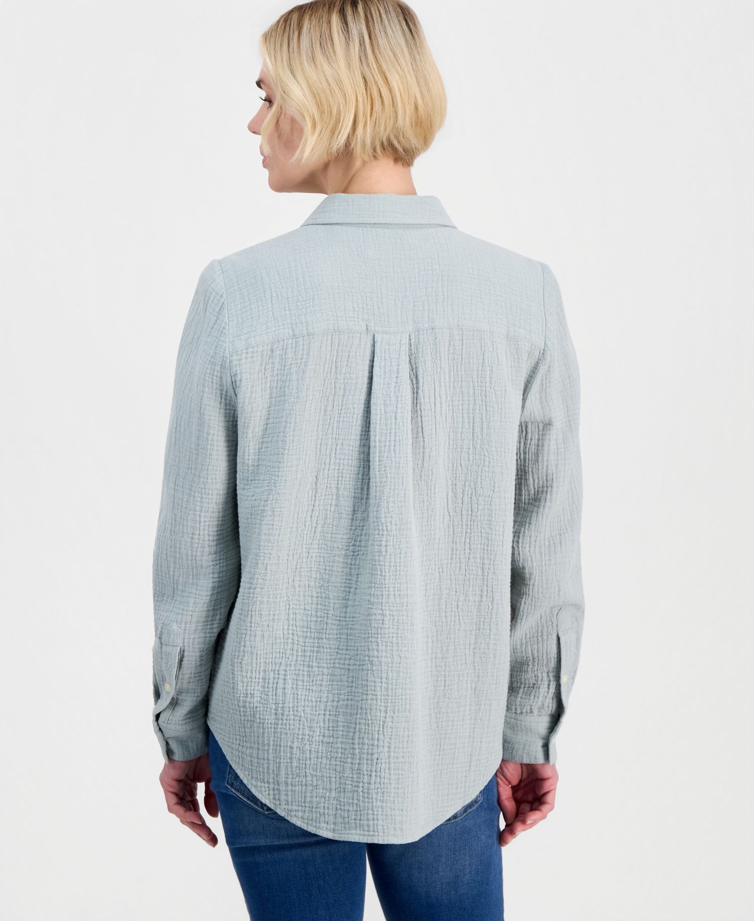 Petite Perfect Button-Front Roll-Tab Cotton Shirt
