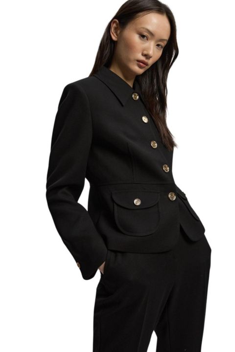 Женский пиджак Karen Millen Textured Compact Stretch Tailored Blazer, цвет: Чёрный