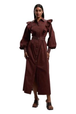 long brown shirt dress Mikaila Asymmetric Shirt Dress / Dark Chocolate | MESHKI