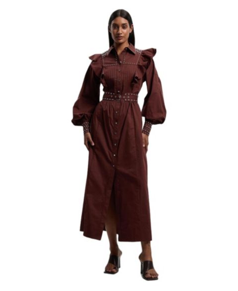 Женское платье Karen Millen Cotton Studded Maxi Shirt Dress, цвет: Шоколадный