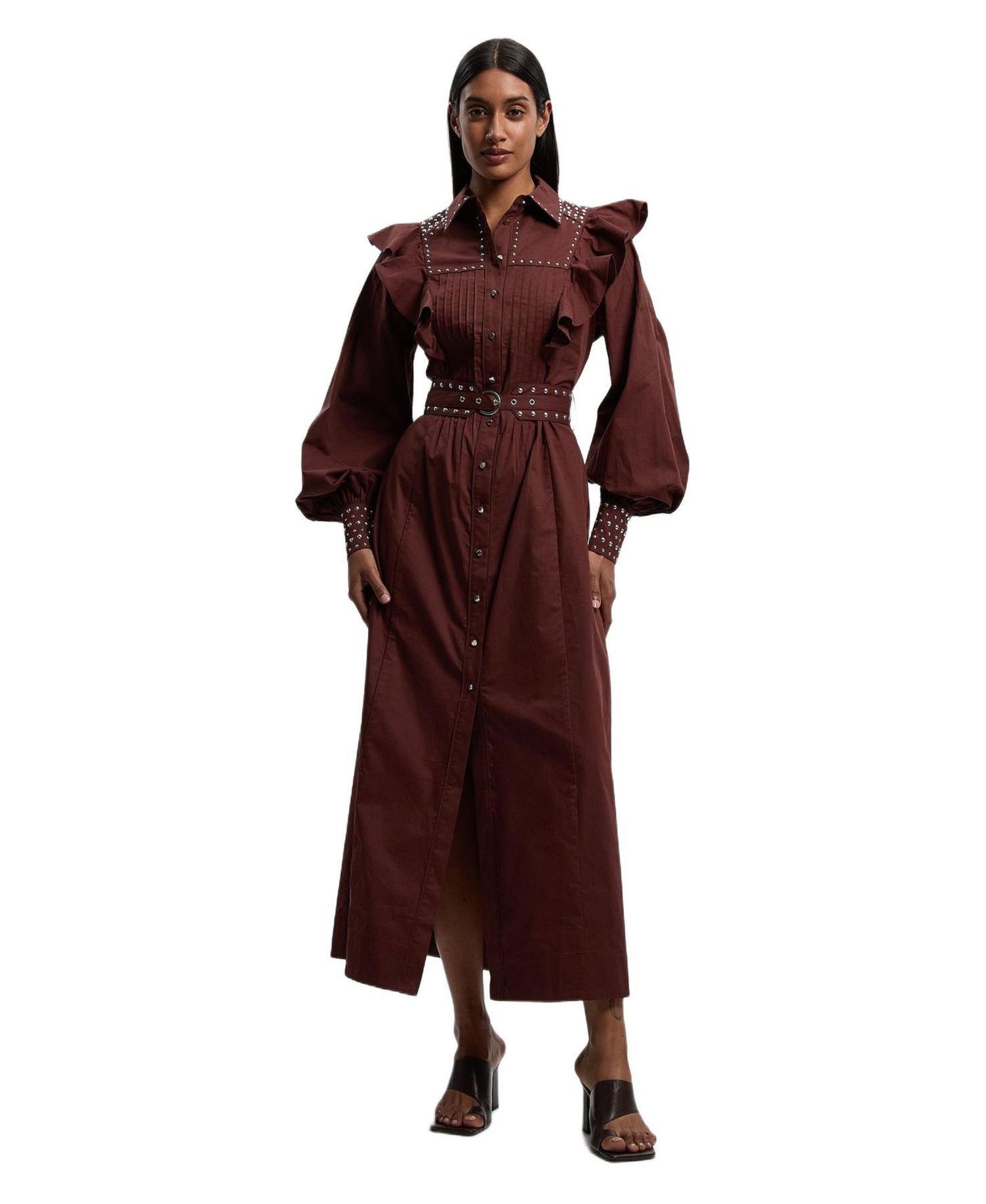 Women's Cotton Studded Maxi Shirt Dress