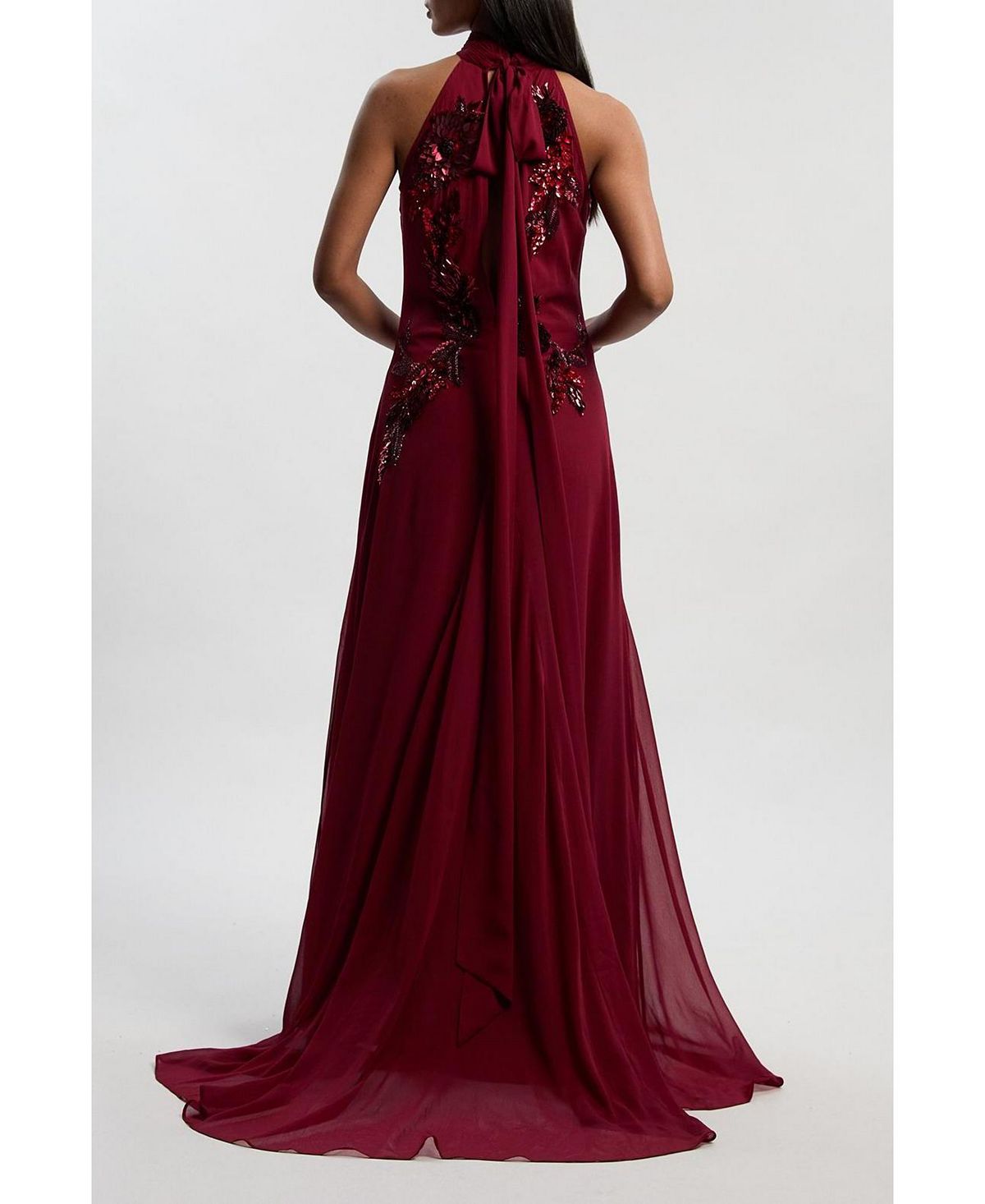 Karen Millen Women's Feather Embellished Halter Maxi Dress view 6 — MAYCSS fashion products