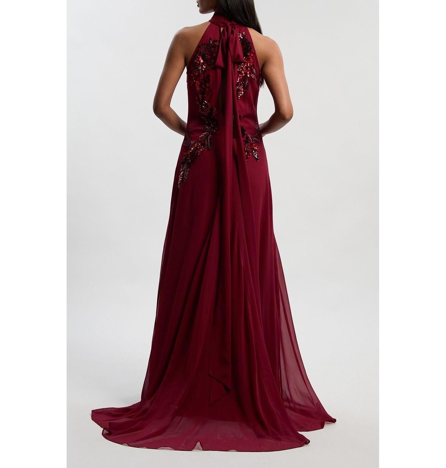 Women's Feather Embellished Halter Maxi Dress