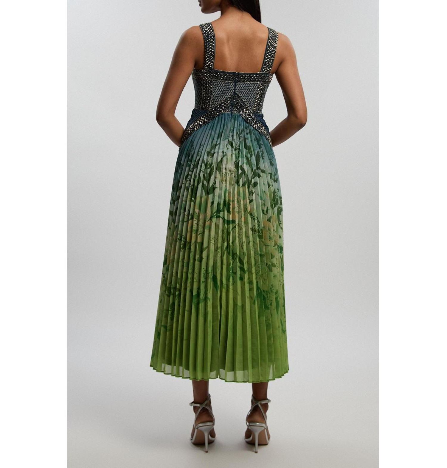 Women's Embellished Pleated Maxi Dress