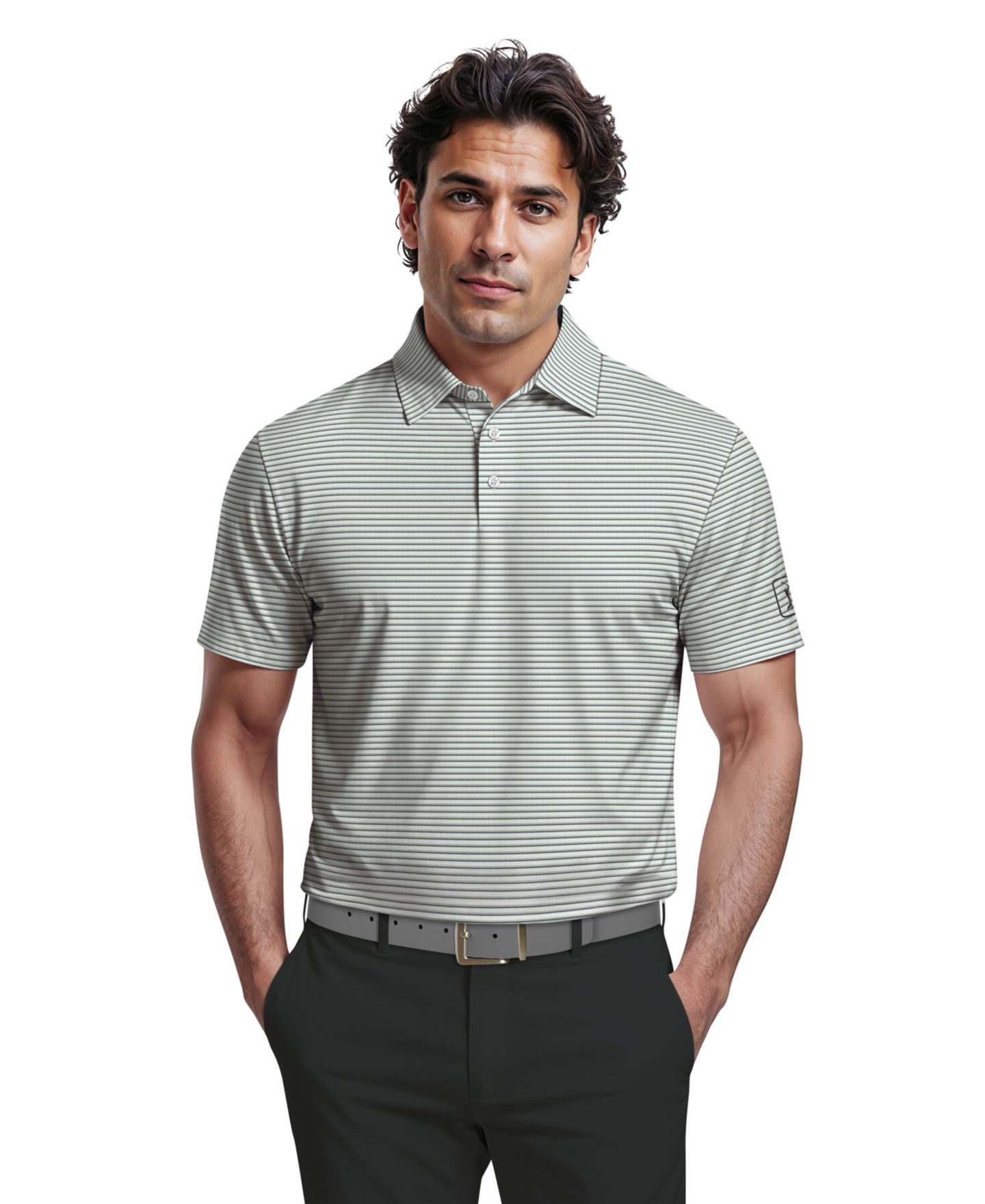 Мужское поло PGA TOUR Feeder Stripe Golf Polo Shirt, цвет: Яркий белый — фото 1
