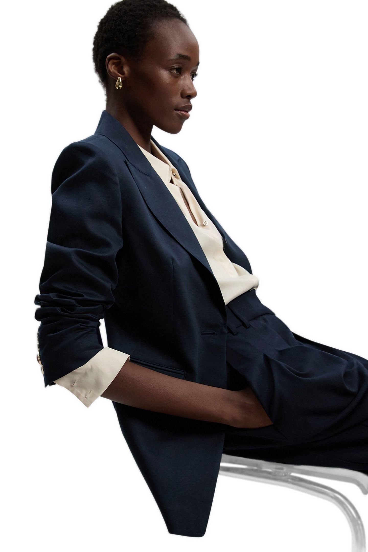 Женский пиджак Karen Millen Tailored Linen Single Breasted Blazer, цвет: Тёмно-синий — фото 3