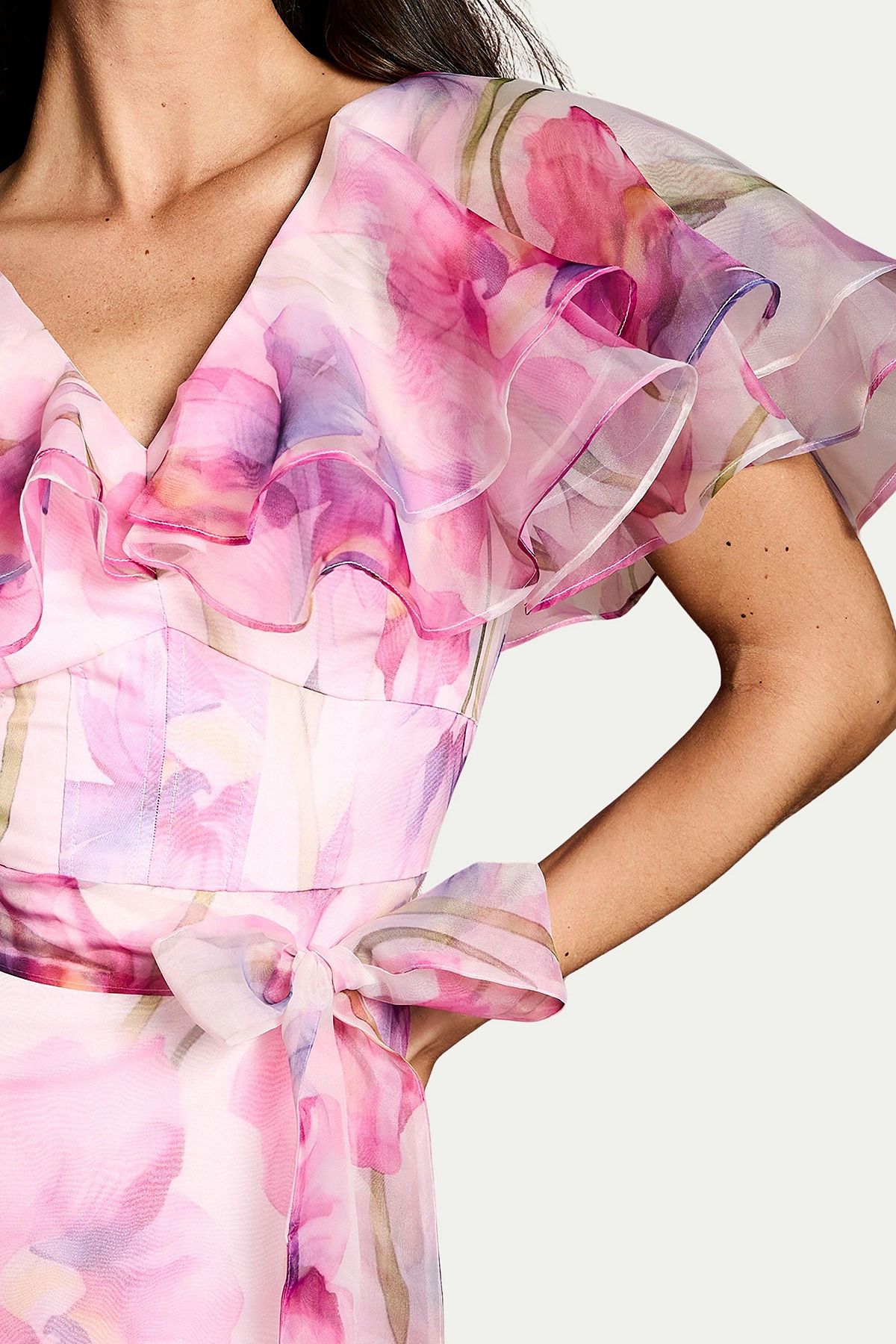 Coast Women's Printed Organza Ruffle Sleeve Midi Dress view 5 — MAYCSS fashion products