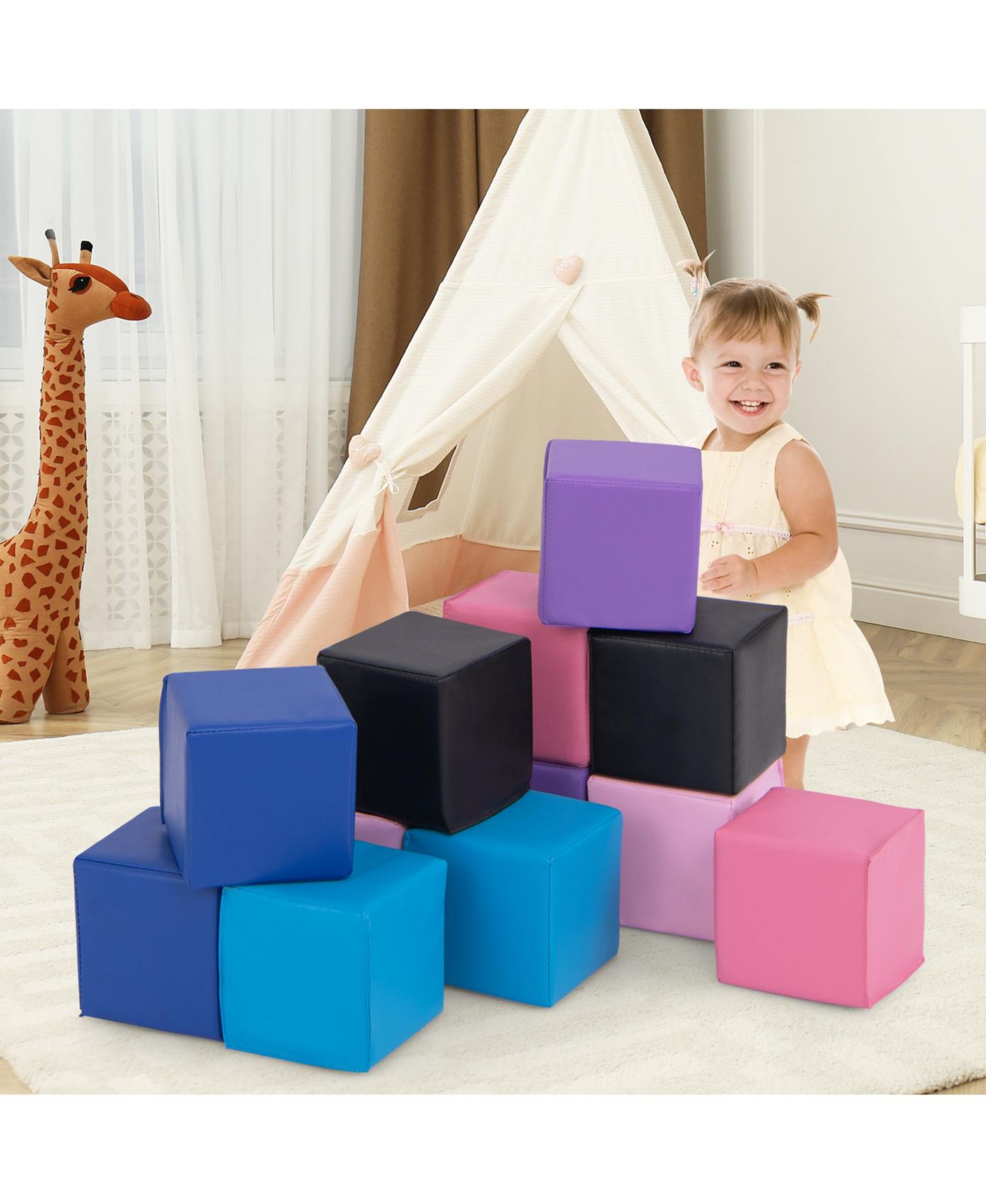 Детский конструктор Slickblue Soft Foam Climbing Blocks 12-Piece Building Set, Ages 3+, цвет: Глубокий разноцветный — фото 2