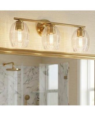 3 Light Bathroom Vanity Light Clear Glass Wall Lamp Over Mirror Satin Brass Modern Fixture for Bathroom Bedroom Living Room