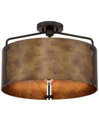 Possini Euro Julian Wide Rustic Bronze Drum 3-Light Ceiling Light