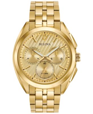 Bulova - Men's Chronograph Curv Gold-Tone Stainless Steel Bracelet Watch 45mm 97A125