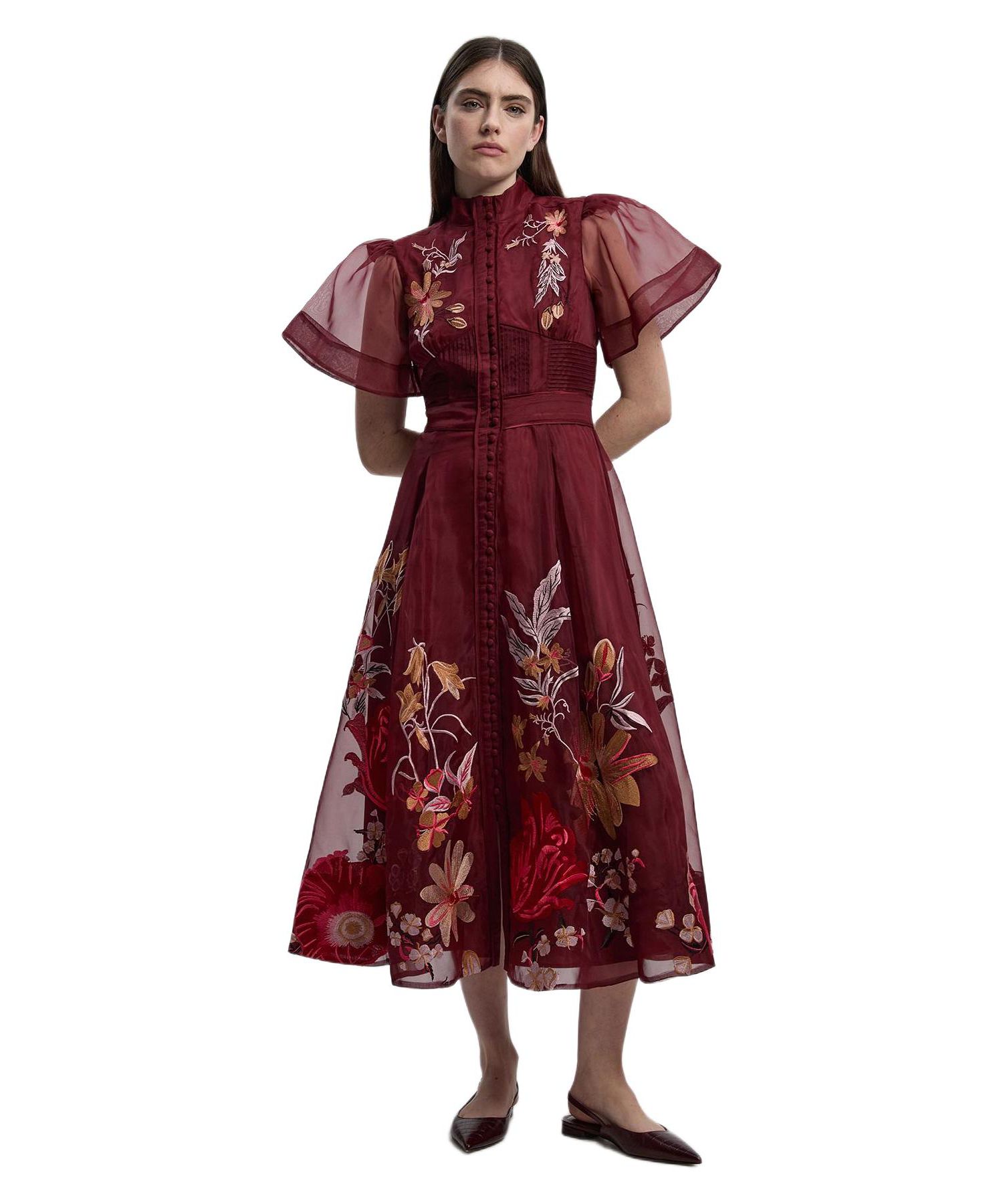 Women's Embroidered Short Sleeve Midi Dress