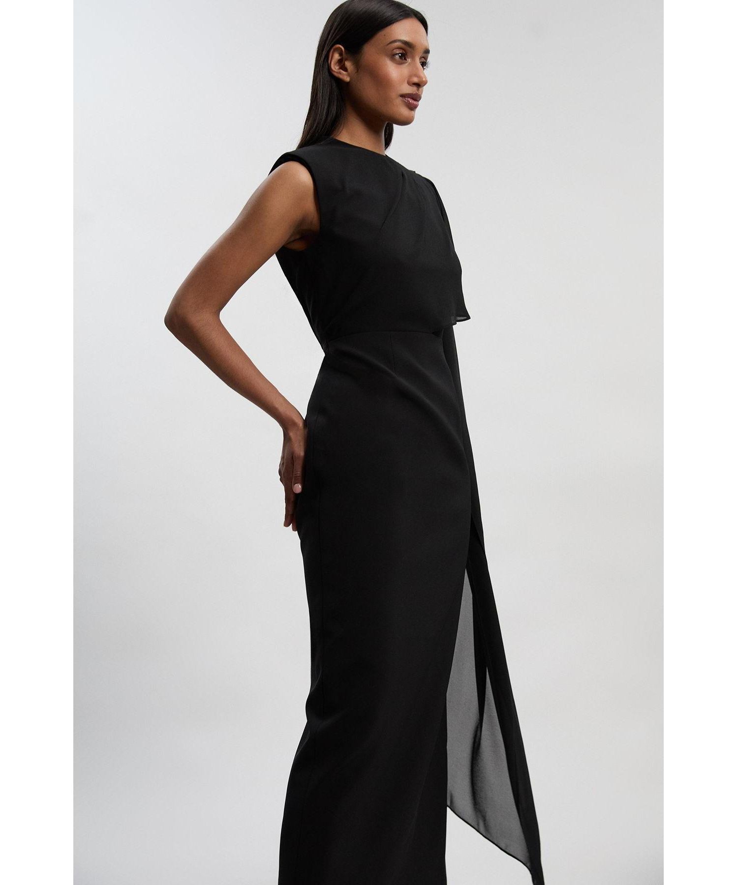 Women's Tailored Cape Drape Maxi Dress