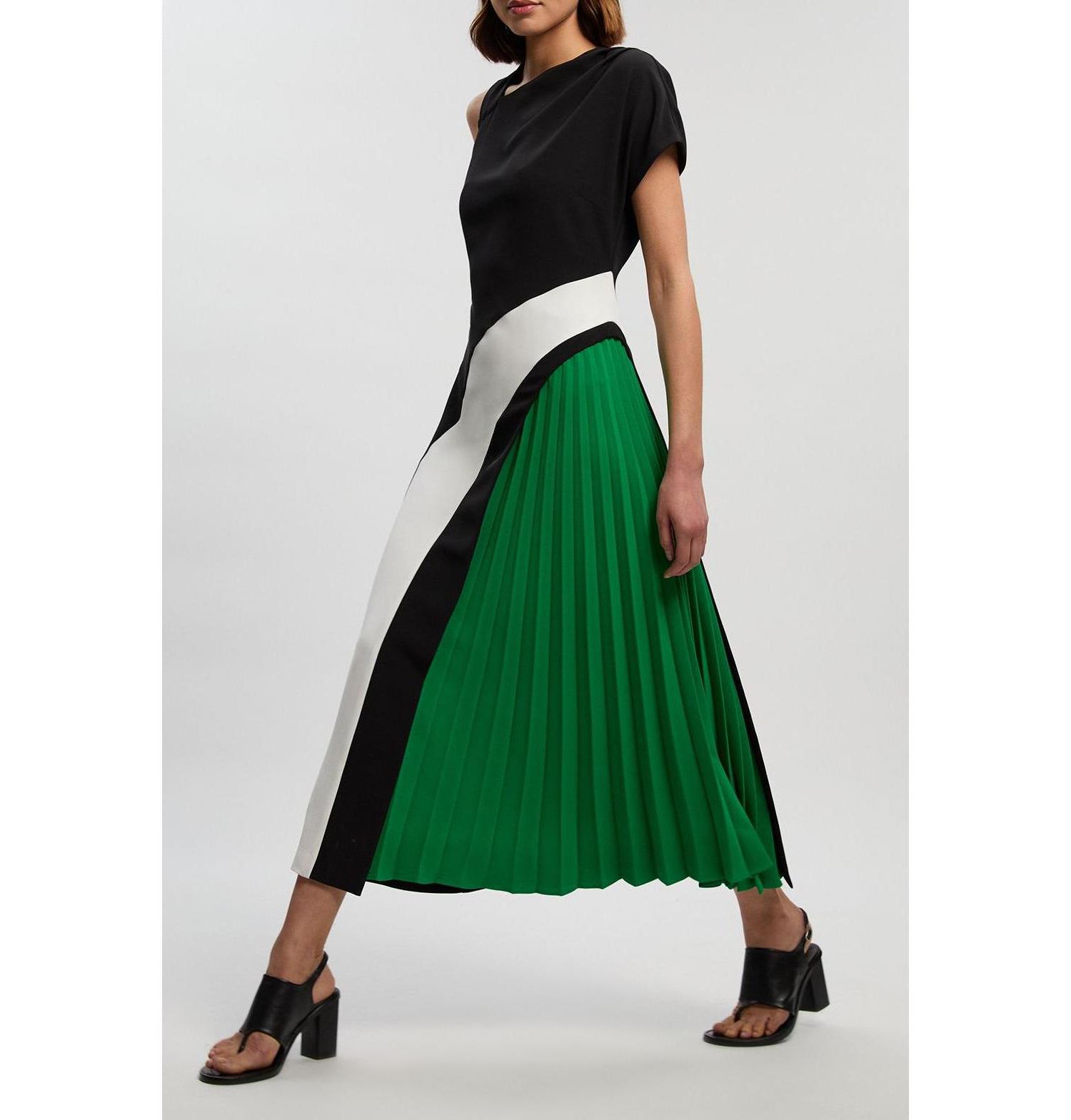 Women's Block Pleated Midi Dress