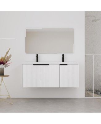 48 Inch Floating Bathroom Vanity with Double Resin Sink, Soft Close Doors, Large Storage Cabinet for Modern Home