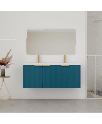 48 Inch Floating Bathroom Vanity with Double Resin Sink, Soft Close Doors, Large Storage Cabinet for Modern Home