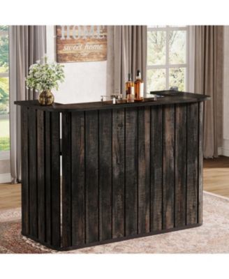 63-Inch Home Bar Unit, Farmhouse Liquor Bar Table with Storage Shelves, 2-Tier Wine Bar Cabinet Mini Bar Table