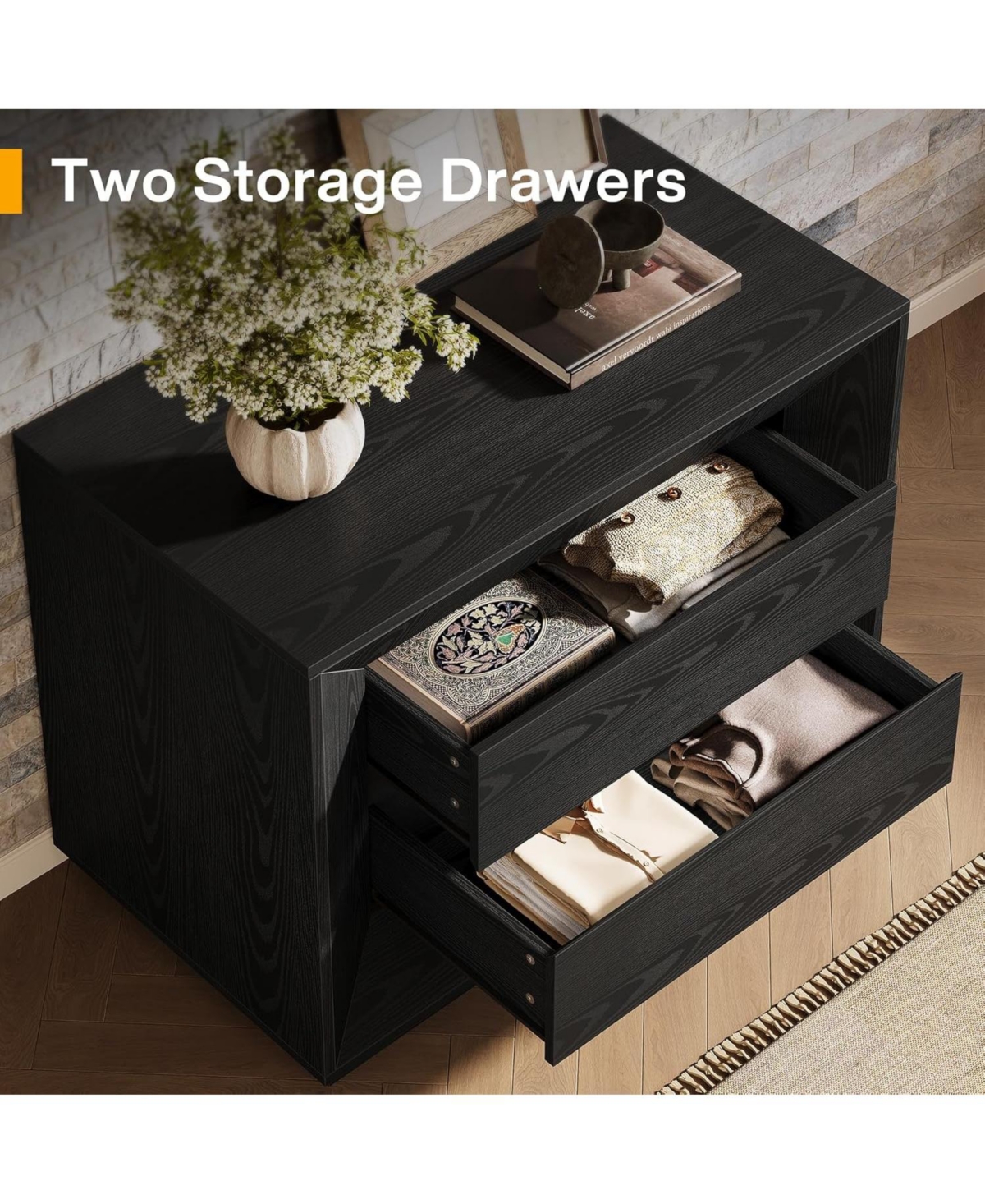 Tribesigns Nightstand, Large Night Stand with 2 Drawers Set of 2, Oversized Nightstand Bedside Table Sofa End for Bedroom