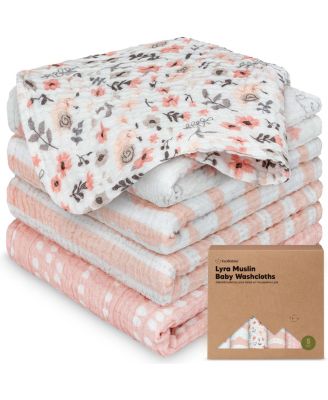 KeaBabies 5-Pack Lyra Muslin Baby Washcloths Large 12x12 Soft Absorbent Cotton Muslin Wash Cloths Burp Rags Face Cloth Towel - Sweet charm 13$