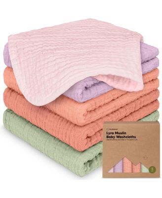 KeaBabies 5-Pack Lyra Muslin Baby Washcloths Large 12x12 Soft Absorbent Cotton Muslin Wash Cloths Burp Rags Face Cloth Towel - Muted pastel 13$