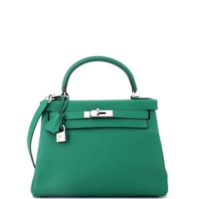 Kelly 28 Handbag Green Togo with Palladium Hardware