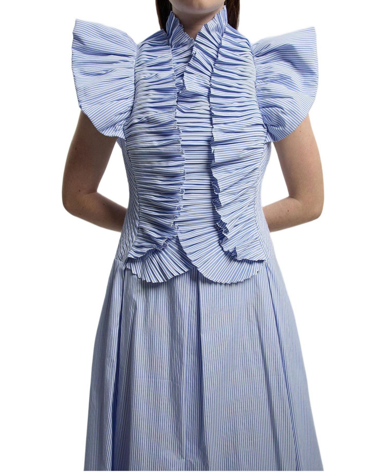Women's High Neck Pleated Ruffle Midi Dress