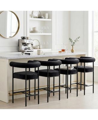 24" Velvet Counter Height Stools Set of 4 with Arms, Black Metal Legs