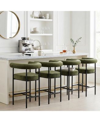 24" Velvet Counter Height Stools Set of 4 with Arms, Black Metal Legs