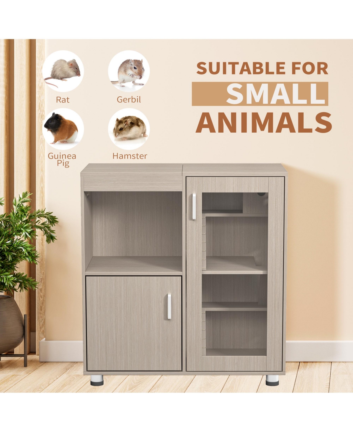 Zeus & Ruta Wood Guinea Pig Cages,4-Tier Hamster Cage Wood with Storage Cabinet, Openable Top, Acrylic Windows