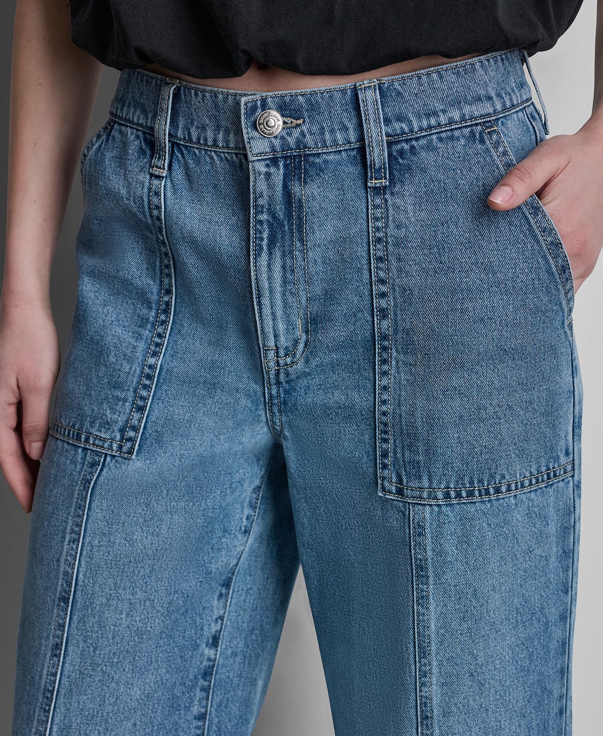DKNY Jeans Women's High-Rise Ankle Wide-Leg Utility Cotton Jeans view 3 — MAYCSS fashion products