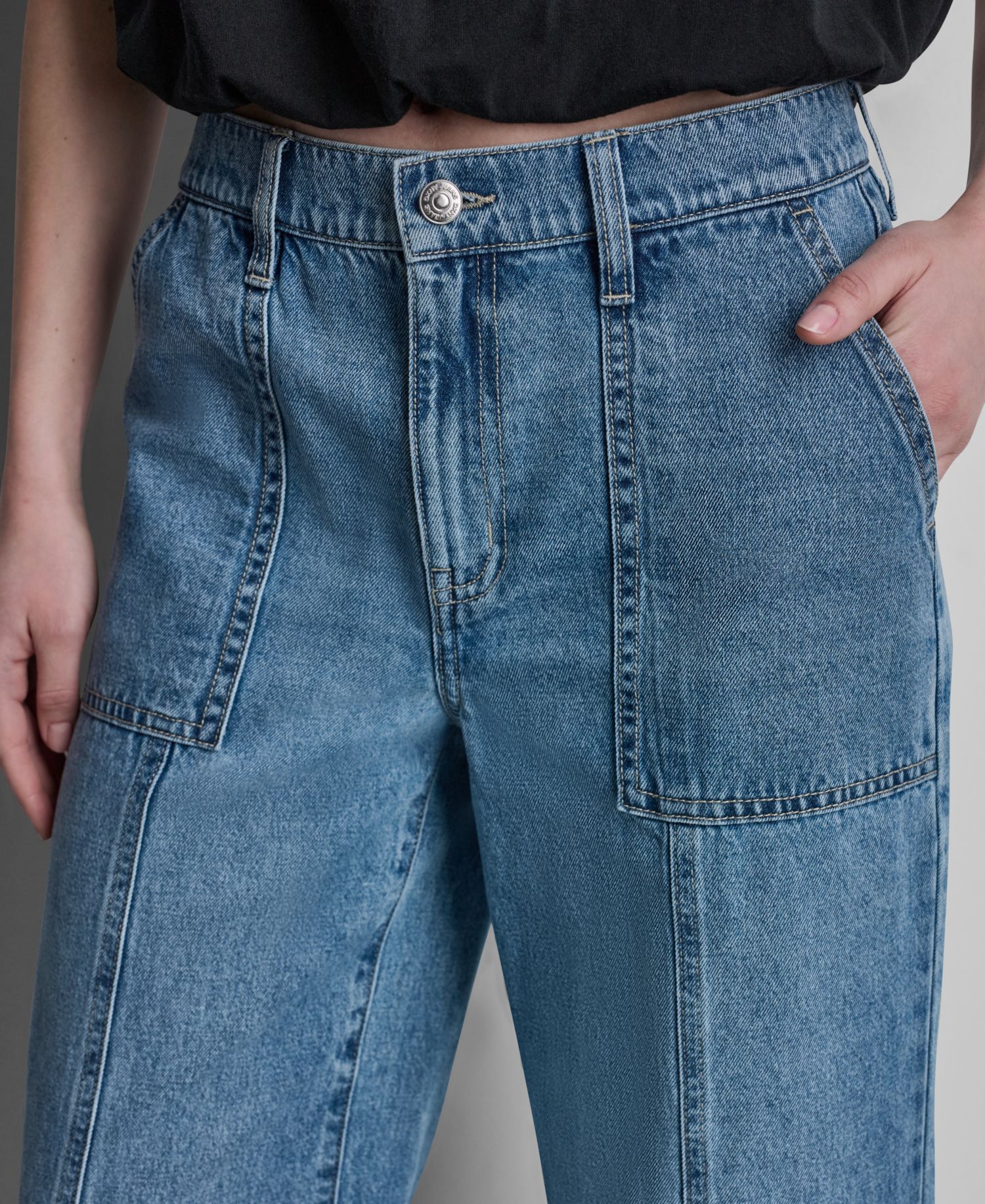 Women's High-Rise Ankle Wide-Leg Utility Cotton Jeans