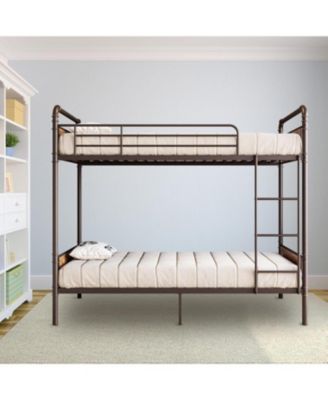 Bunk Beds with High Guardrail and Ladder, Convertible to 2 Kids/Teens/Adults, Sturdy Heavy Duty Metal Slats
