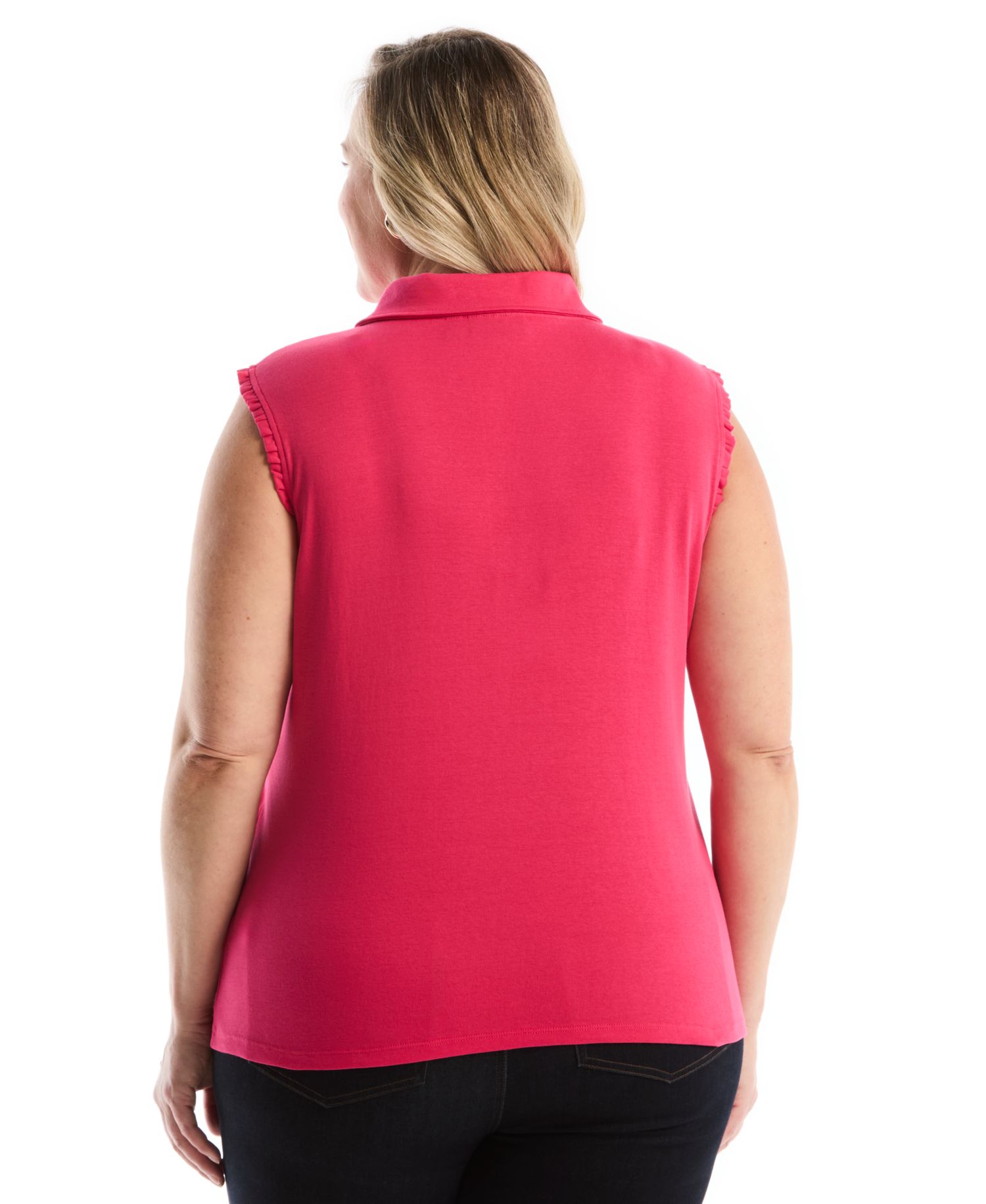 Plus Size Ruffle Trim Sleeveless Polo Shirt