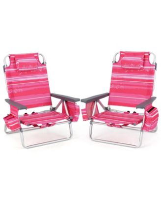 2 Pieces Beach Chair 5-Position Outdoor Reclining Chairs w/ Head Pillow and Storage Bag