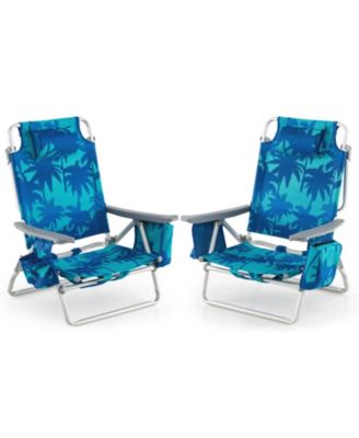 2 Pieces Beach Chair 5-Position Outdoor Reclining Chairs w/ Head Pillow and Storage Bag