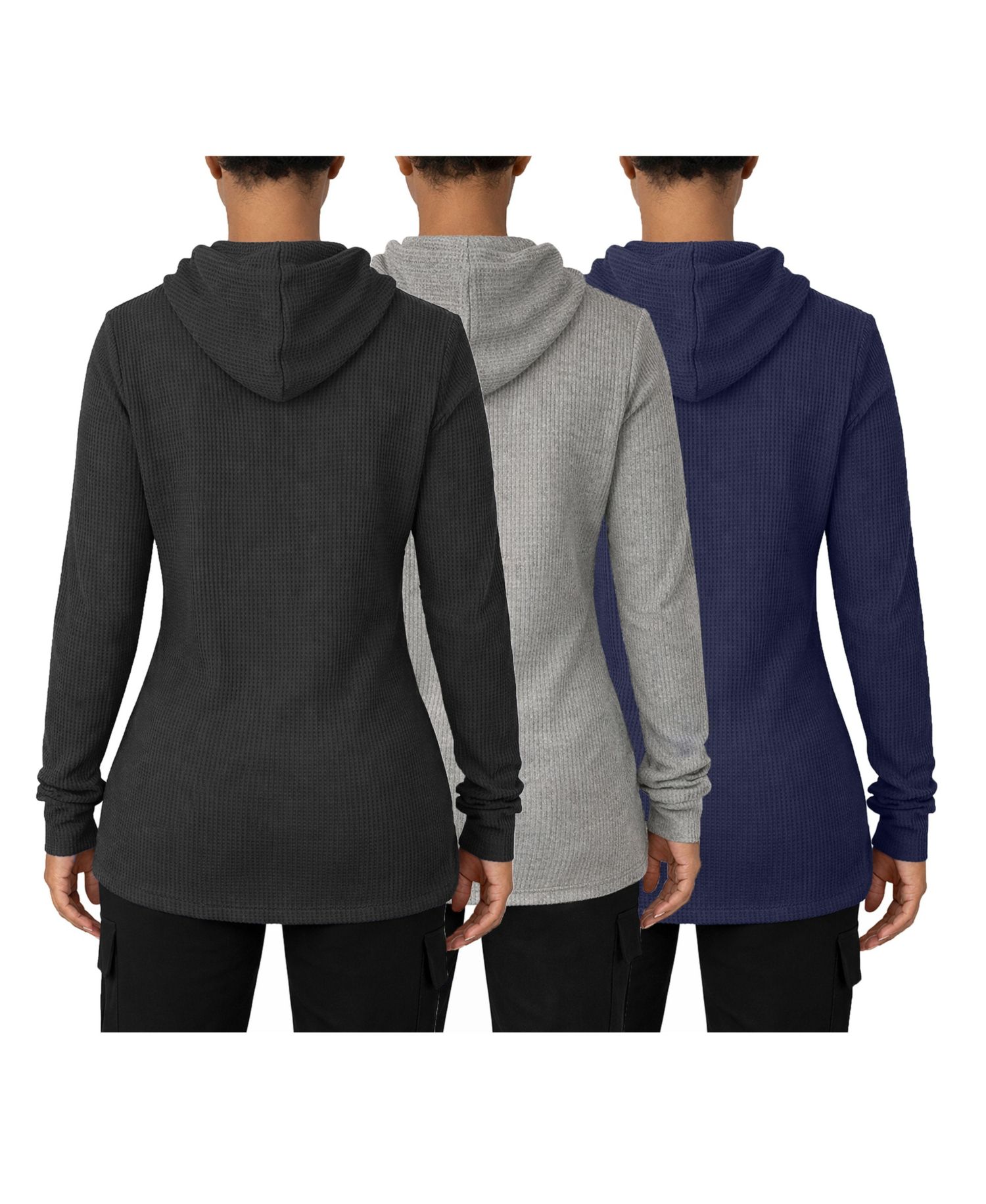 Women's Womeen's Loose Fit Waffle Knit Thermal Pullover Hoodie -3 Pack