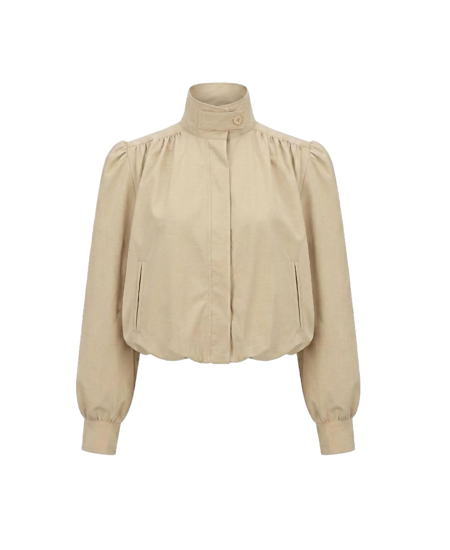Women's Cropped Point Collar Puff Sleeve Jacket