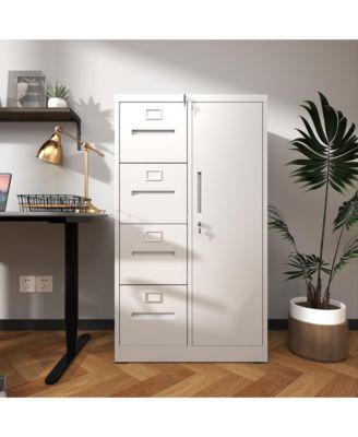 Vertical File Cabinet with Lock, 2-in-1 Storage for Files and Clothes, Steel Storage Cabinet with 4 Drawers and 1 door for Home Office