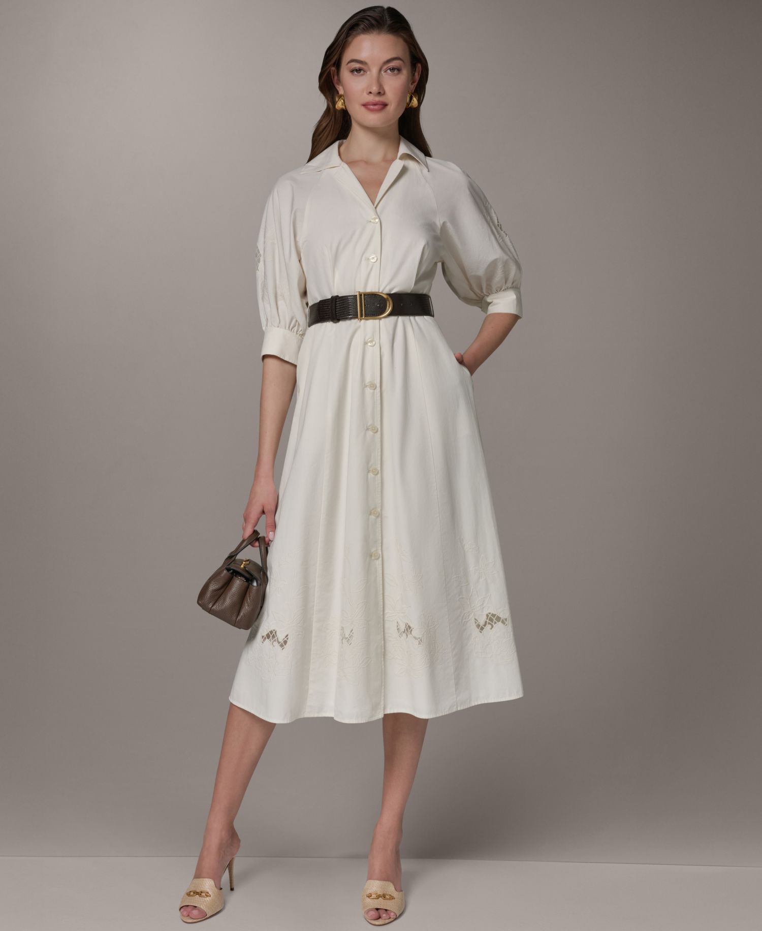 Women's Collared Belted Shirt-Dress