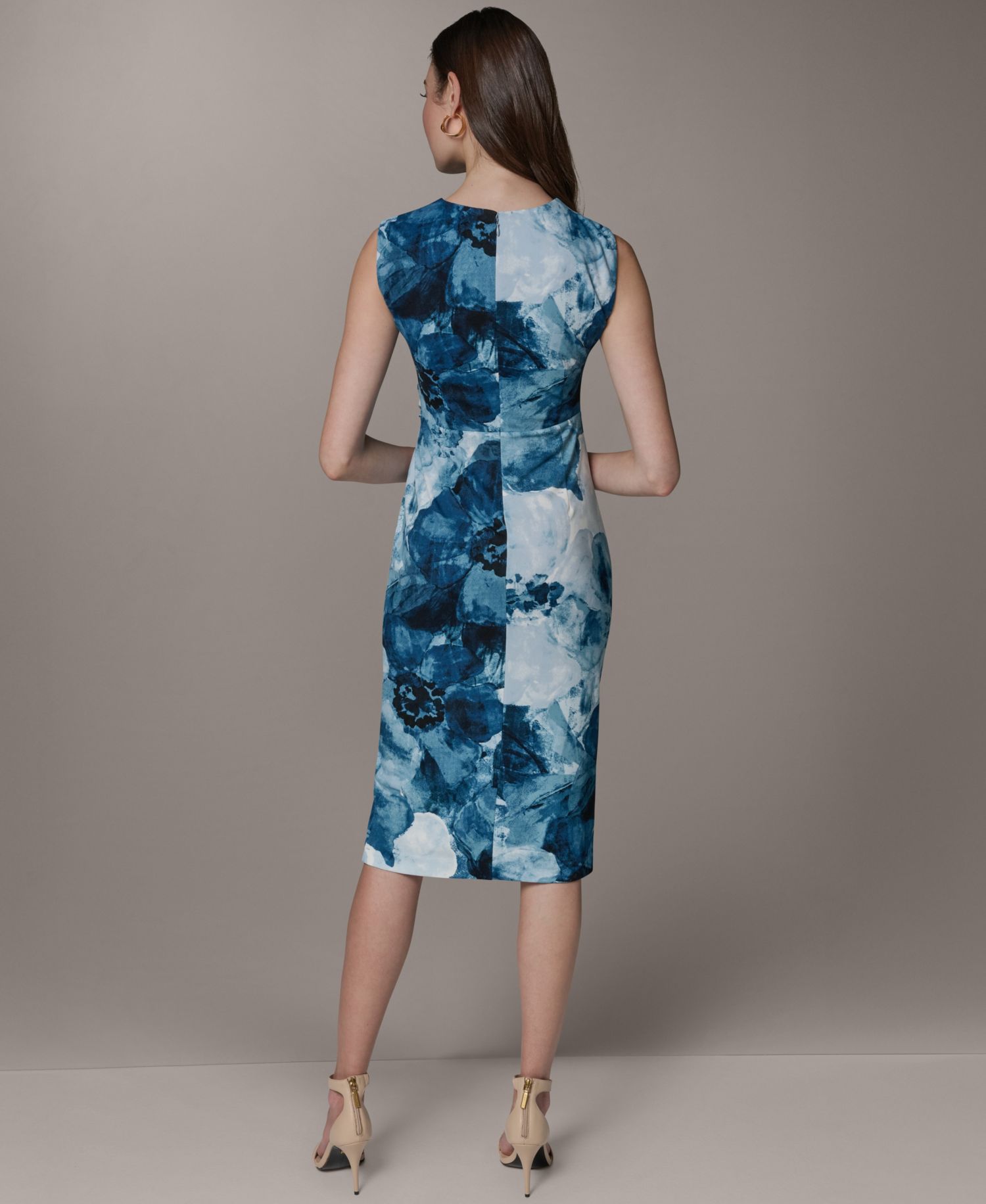 Women's Crewneck Sheath Ribbed Knot Sleeveless Midi Dress
