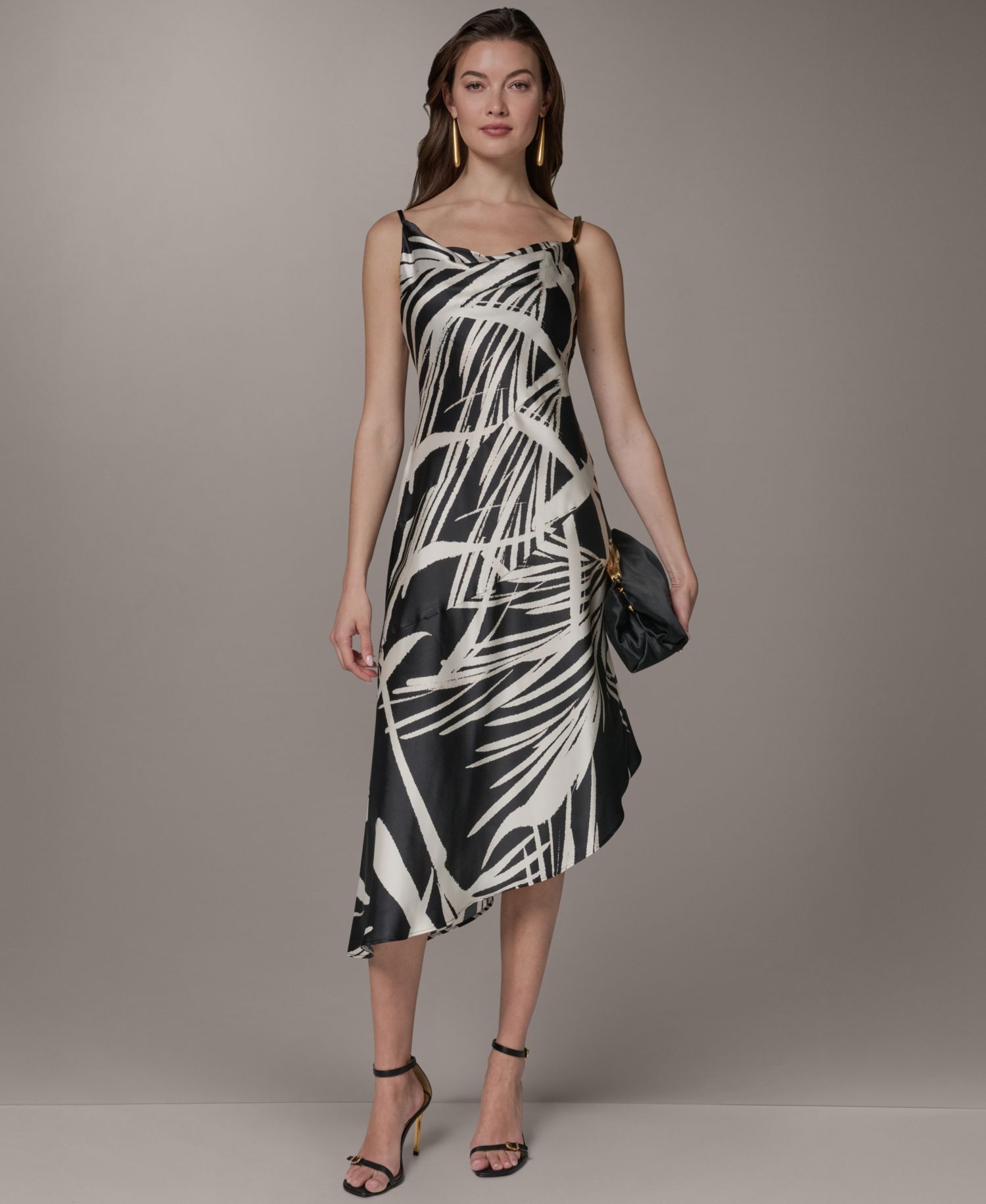 Women's Cowl Neck High-Low Sleeveless Printed A-Line Dress