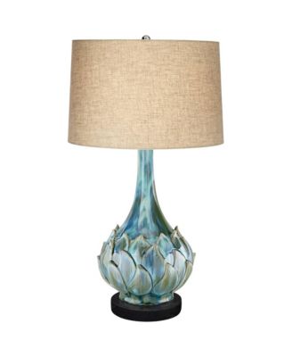Kenya Modern Table Lamp with Round Riser 29 1/2" Tall Blue Green Ceramic Linen Drum Shade for Bedroom Living Room Kids