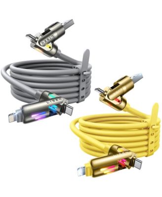 2-Pack 240W 4-in-1 Charging Cable, USB-C and Lightning Multi Charger Cable for All Devices, Fast Charging Cord for Travel, Home and Car